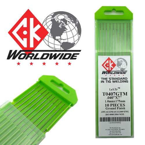 1.0mm LaYZr CK Chartreuse TIG Tungsten Electrodes - 10 Each
