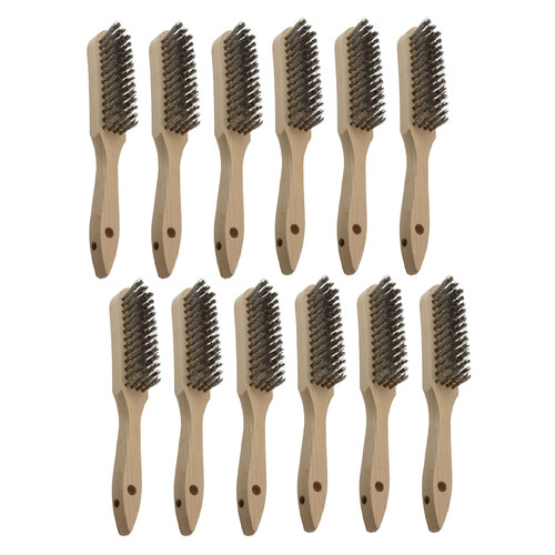 12 x Stainless Steel Wire Brush - Wooden Handle 4 Row S/S