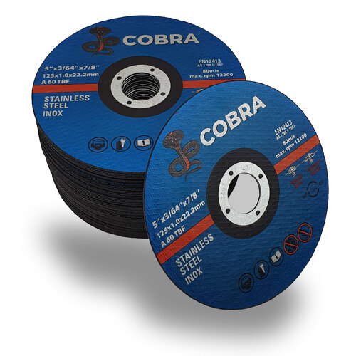COBRA 5" x 1mm Cutting Disc - 100 Pack - INOX Steel Cut-Off Wheel 125mm