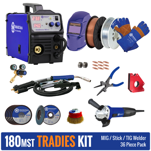Weldclass Weldforce 180MST 180Amp MIG, ARC & TIG Welder Bundle