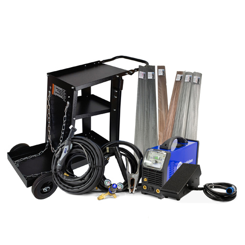 Weldclass 200 Amp ACDC TIG Welder - FORCE 201T AC/DC Pulse + Foot Control Package + Premium Trolley + Filler Wires (WF-06172)
