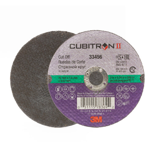 3M Cubitron 2 II Cut-off Wheel 33456 75mm x 1.0mm x 9.53mm - 5 Each
