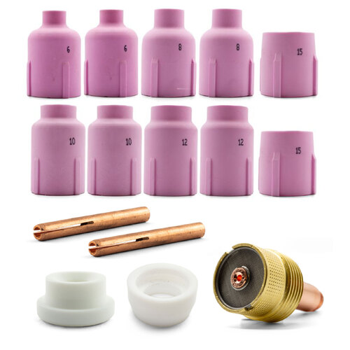 TIG Gas Lens Saver Collet Body 15 Piece Kit - 3.2mm Large Diameter - WP17|18|26